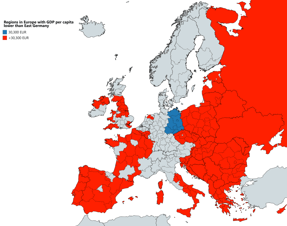 European Regions With A Lower GDP Per Capita Than East Germany 