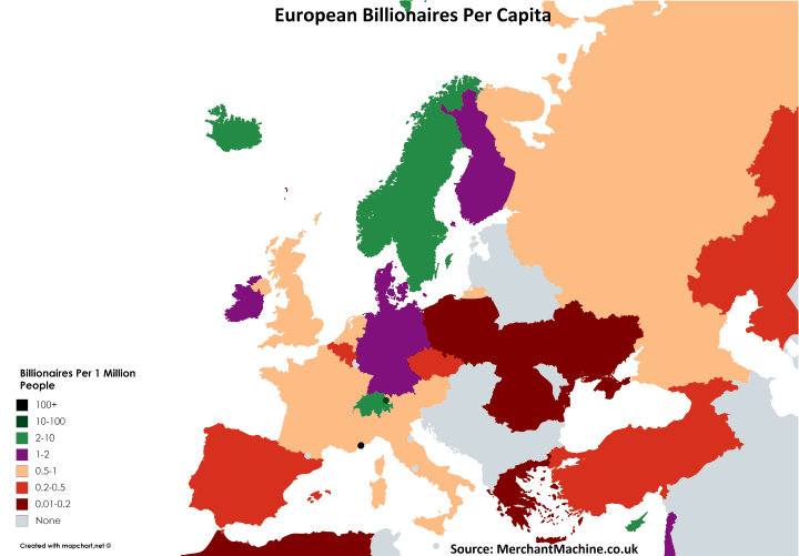 Where European Billionaires Live Number Per Capita Map Merchant Machine