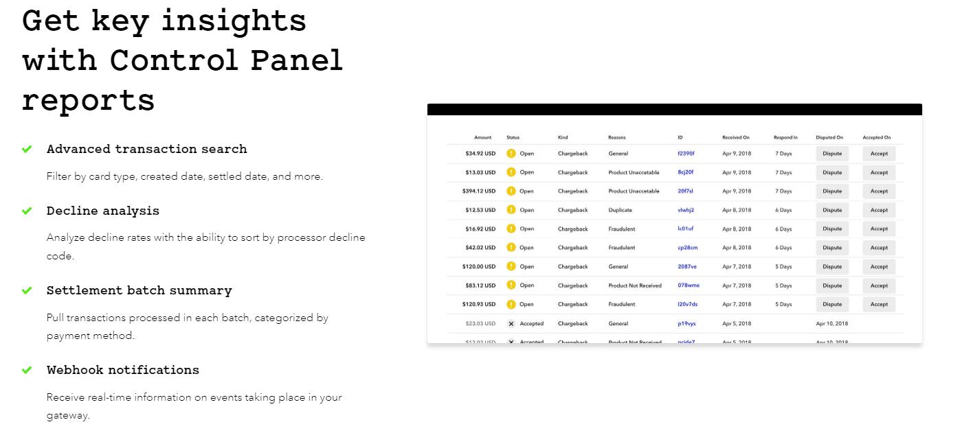 Braintree Control Panel Reporting