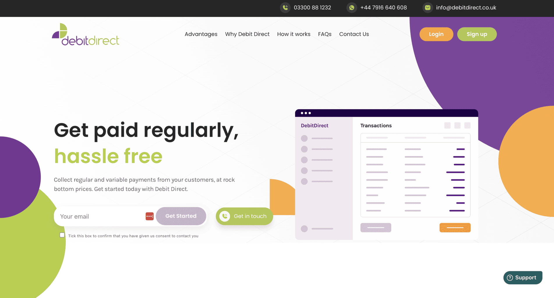 Debit Direct landing page