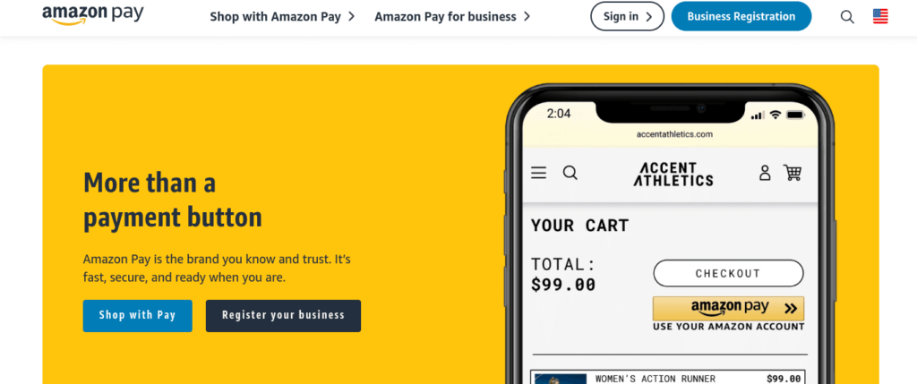 Amazon Pay home page for alternative payment methods