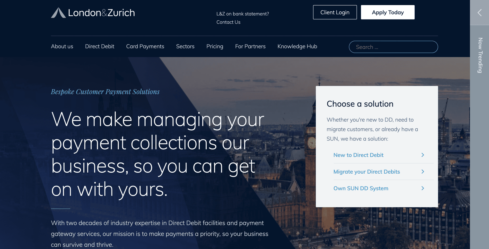 London & Zurich landing page