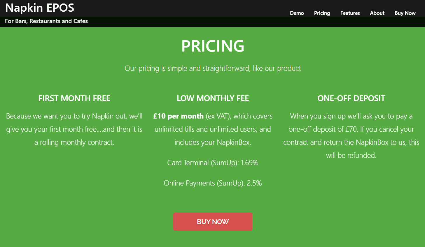 Napkin EPOS pricing additional info 