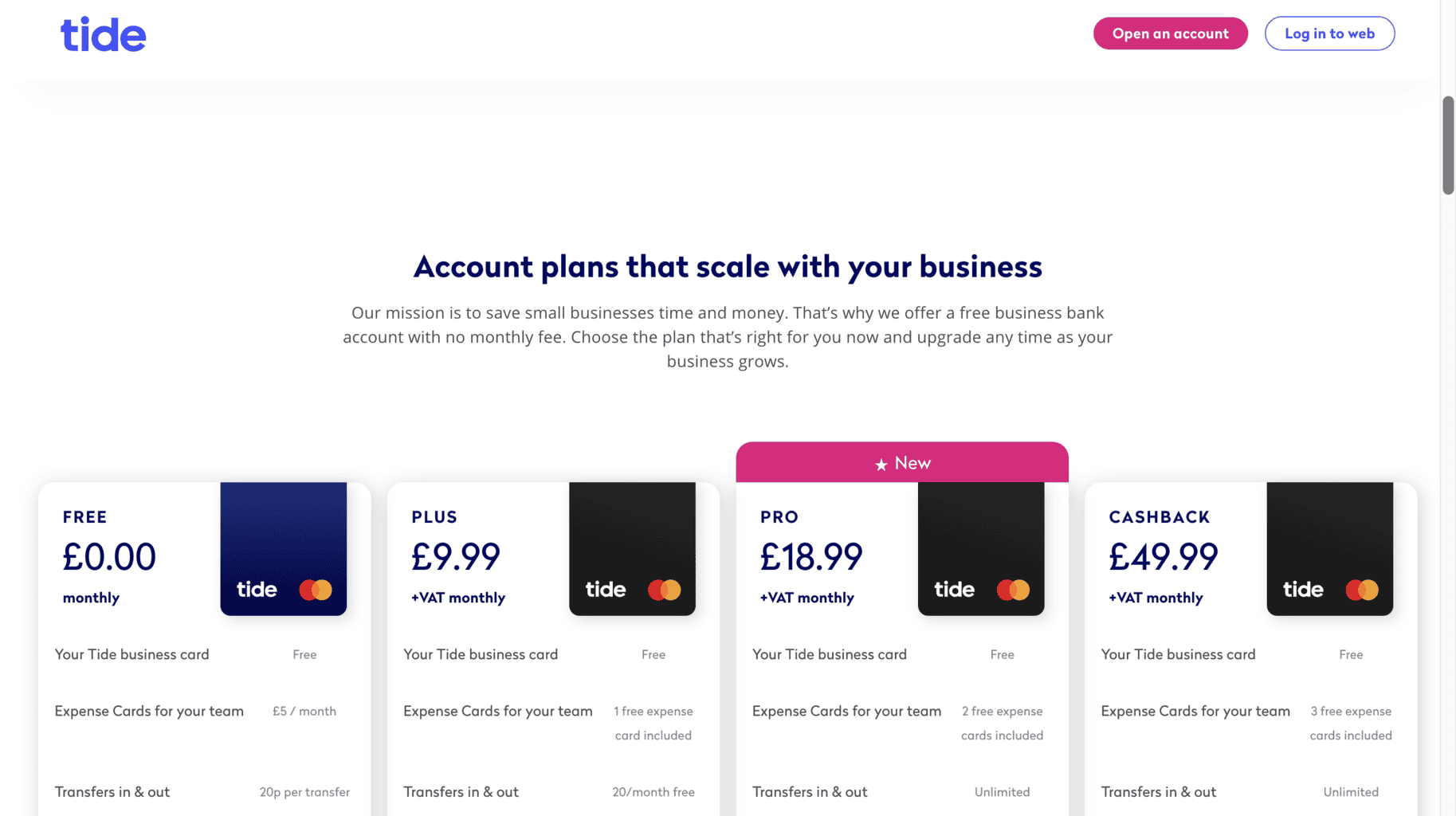 Tide prices and fees