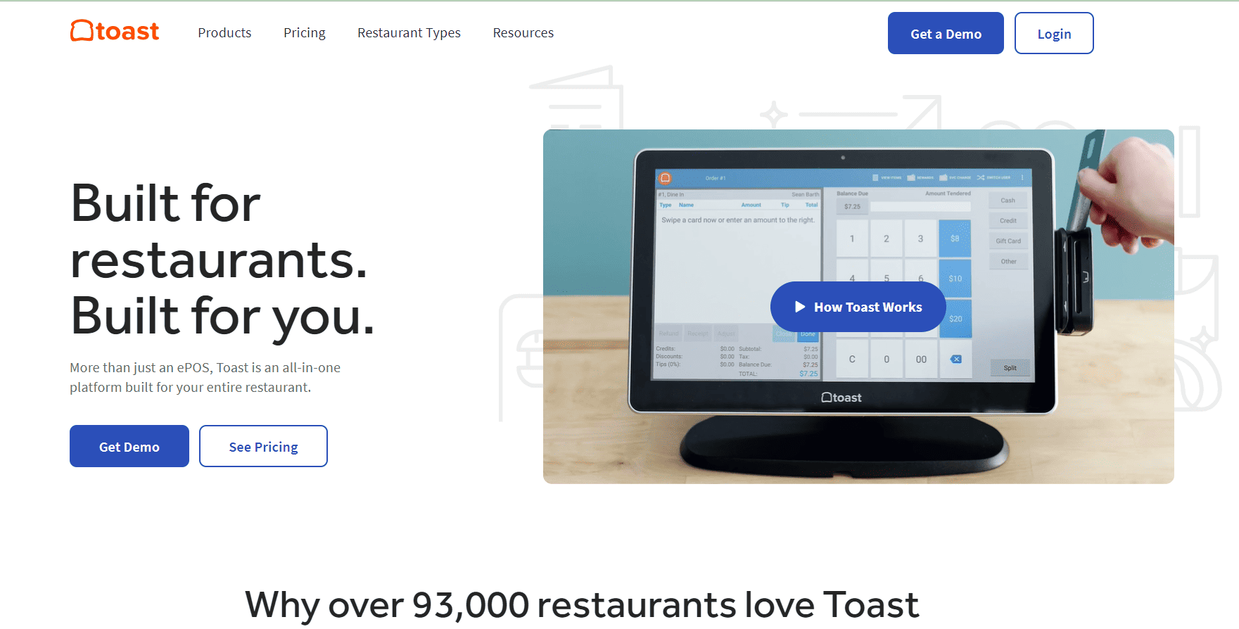 Toast POS landing page